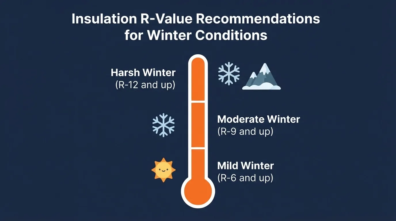 Infographic showing recommended R-value ranges for different climate types