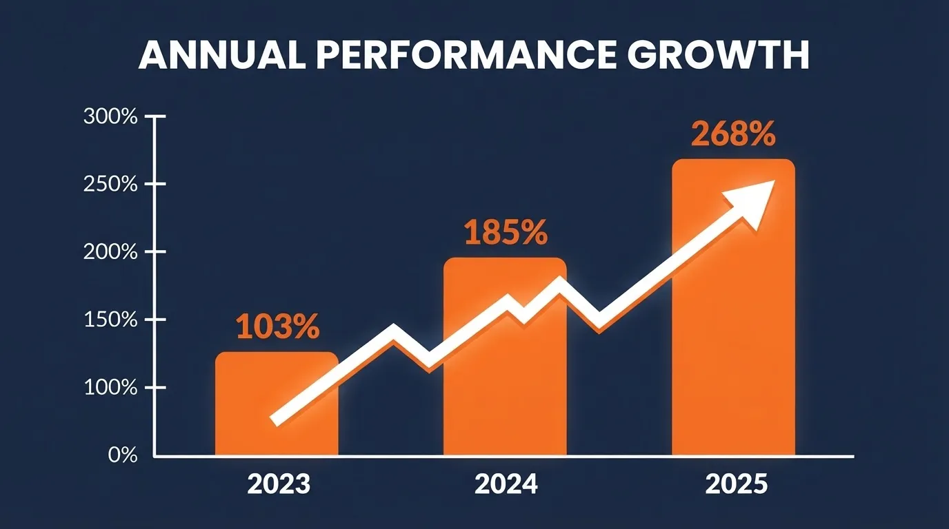 Chart showing garage door replacement ROI rising from 103 to 268 percent