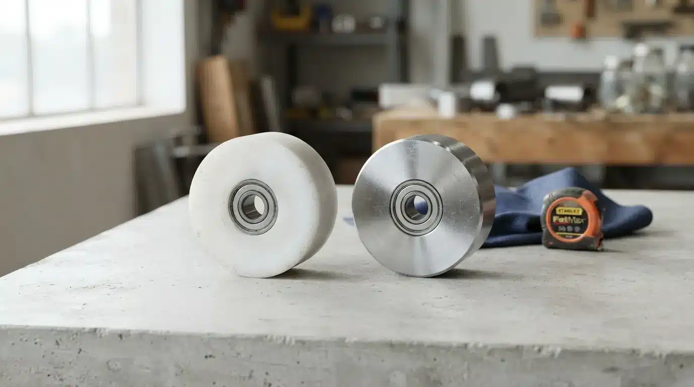 Side by side comparison of a nylon roller and a steel roller