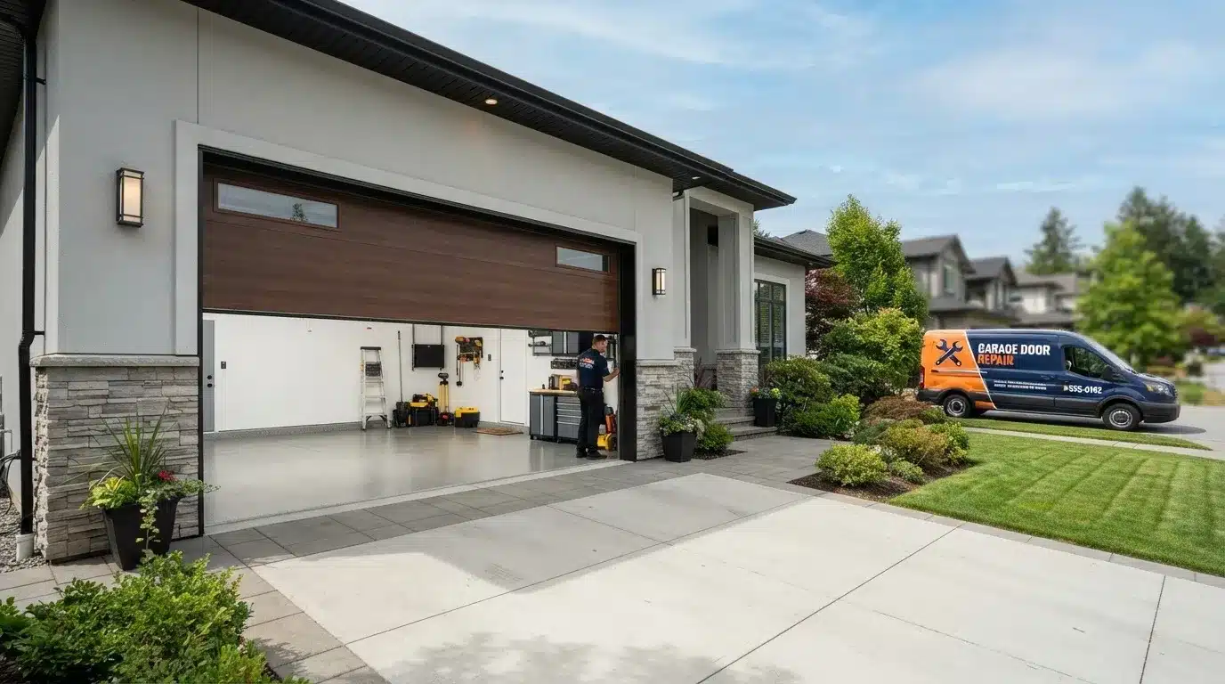 Garage door opening smoothly after professional spring repair