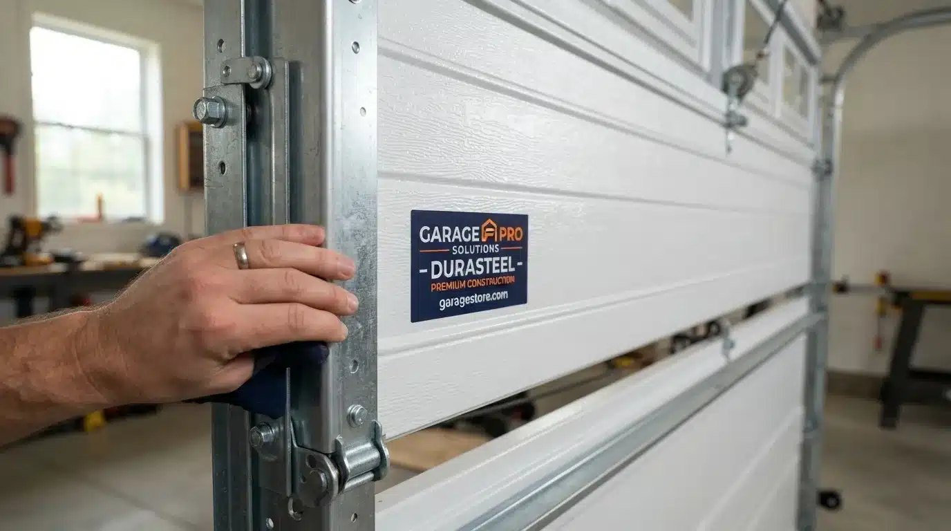 Close-up of a durable steel garage door panel